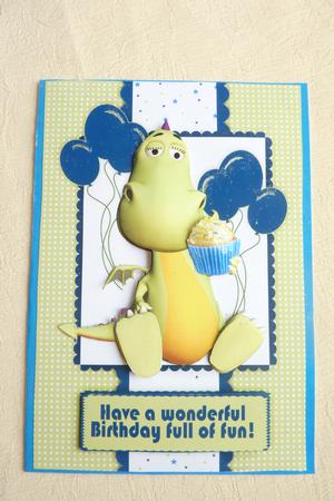 Cute Dragon with Cupcake Birthday Card by Rosina Walker