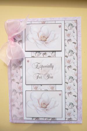 Cream Magnolias 3 Panel Fold Back Card by Rosina Walker