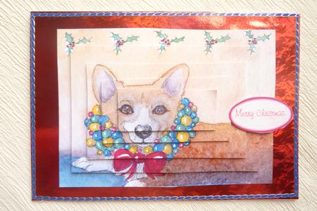 Corgi Dog Wearing Christmas Wreath Pyramid by Rosina Walker