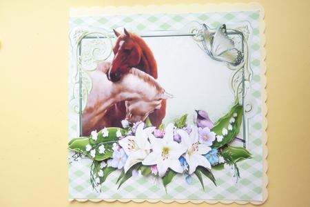 Horses Heads Entwined in Flower Frame with Birds by Rosina Walker