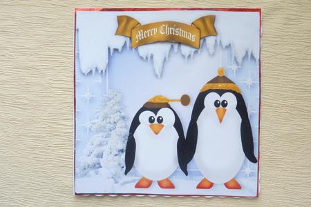 Cute Little Penguins in Gold with Bow by Rosina Walker