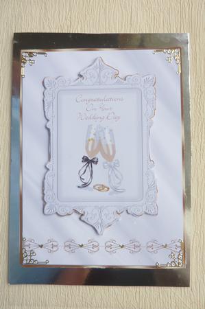 Champagne Glasses Wedding Day Card Front by Rosina Walker