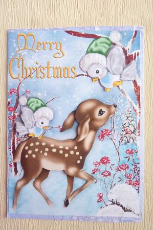 Cute Little Deer with Little Birds in the Snow A4 by Rosina Walker