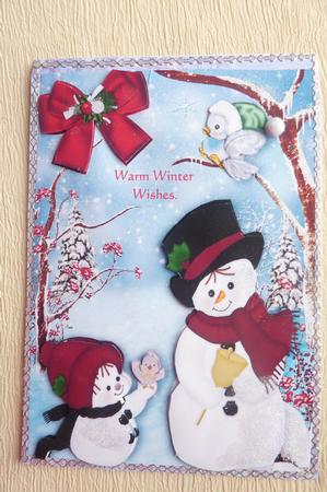 Cute Snowmen in the Snow with Little Bird A4 by Rosina Walker