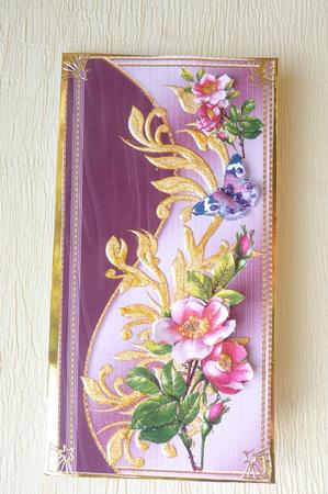 Pink Roses on a Gold Flourish by Rosina Walker