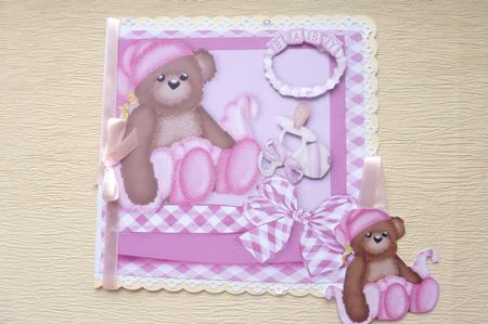 Bedtime Bear with Rattle in Pink with Bow by Rosina Walker