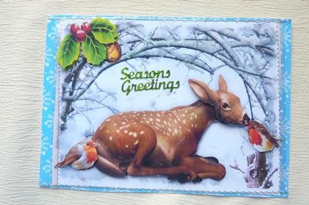 Cute Deer with Robins in the Snow by Rosina Walker