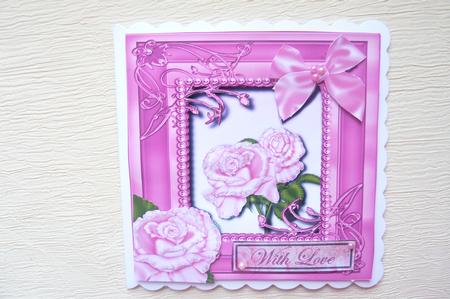 Pink Rose & Bow Frame Topper by Rosina Walker