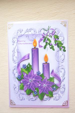 Christmas Lilac Candles with Bows in Ornate Frame A4 by Rosina Walker