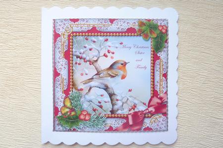 Robin 1 Holly 5in Square Folded Picture Card by Rosina Walker