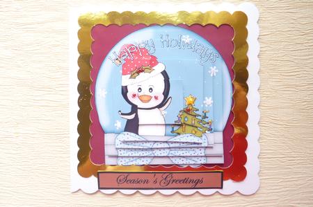 Christmas Penguin Snow Globe Square Pyramid 4 by Rosina Walker