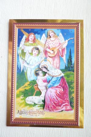 Baby Jesus Decoupage Christmas Card Front by Rosina Walker