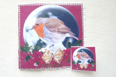 Christmas Robin Snow Globe Square Wavy Corner Stacker by Rosina Walker