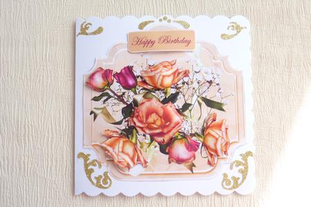 Peach Rose and Baby Breath Card Front by Rosina Walker