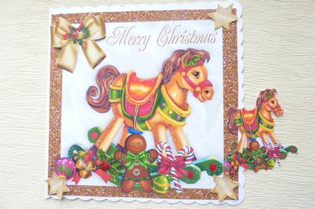 Rocking Horse with Teddy and Gold Bow with Stars by Rosina Walker