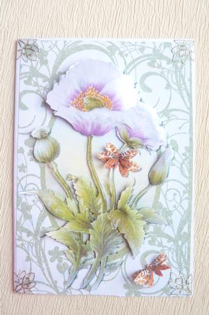 Pink and White Poppies Card Front and Decoupage by Rosina Walker