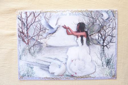 Beautiful Fairy in a Snow Glenn Surrounded with Doves A4 by Rosina Walker