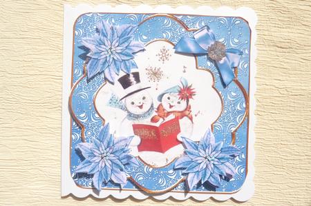 Singing Snowman Blue Poin Fancy Decoupage Topper by Rosina Walker