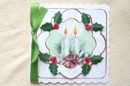 Mint Candle Duo Holly Fancy Decoupage Topper by Rosina Walker