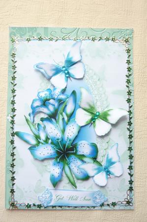Lily Flutters in Blue and Green Card Topper by Rosina Walker