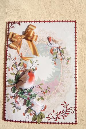 Christmas Robin and Lace Card Front and Decoupage by Rosina Walker