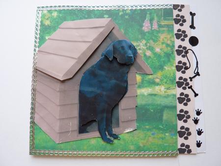 Black Labrador in a Kennel Decoupage by Rosina Walker