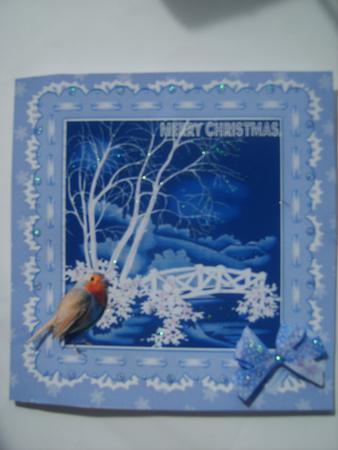 Christmas Robin in Winter Wonderland Decoupage Card by Rosina Walker