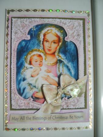 Madonna and Child with Ribbons - Card Front with Decoupage by Rosina Walker