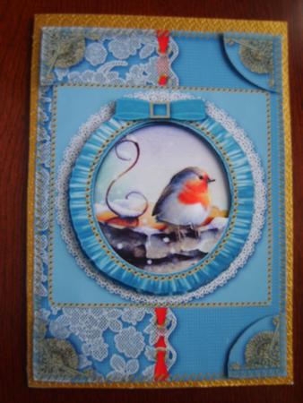 Christmas Robin 2 A5 Half Lace Card Front by Rosina Walker