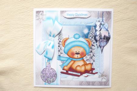 Sledging Teddy Christmas Card Topper by Rosina Walker