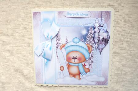 Cute Ski Teddy Christmas Card Topper by Rosina Walker