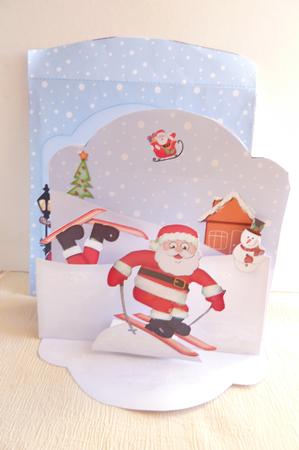 3D Pop Up Front Xmas Skiing Santa Card Kit by Rosina Walker