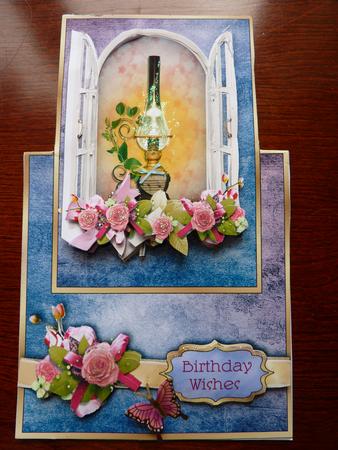 Lamplight & Roses at the Window - Vertical Foldback Card by Rosina Walker