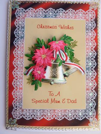 Poinsettia & Bells in Lace Frame- Mum & Dad by Rosina Walker