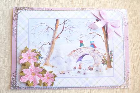 Bridge in Snow with Poinsettias Decoupage Topper by Rosina Walker