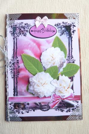 White Camelias and Hot Pink and Black Happy Birthday by Rosina Walker