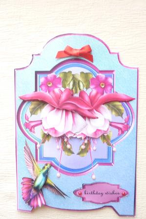 Screen Card Oriental Fuchsias and Bird by Rosina Walker
