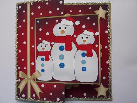 Snowman Family Fold Back Red by Rosina Walker