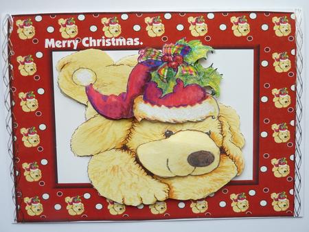 Brown Little Dog with Santa Hat by Rosina Walker