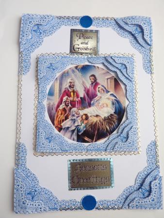 Nativity Wise Men Manger Scene Lace Framed Corner Stackers by Rosina Walker