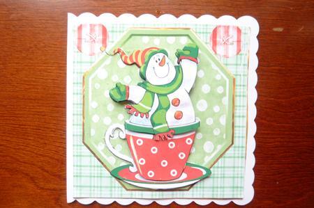 Snowman in a Teacup Card Front with Decoupage by Rosina Walker