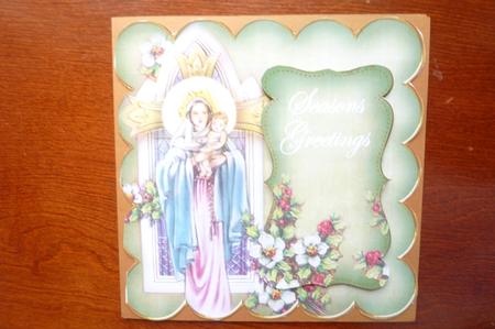 Olive Mother Mary Seasons Greetings 8in Scallop Topper by Rosina Walker
