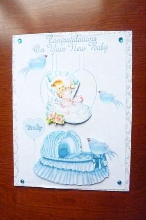 Vintage Baby Boy on a Heart with Blue Birds Pop Up by Rosina Walker