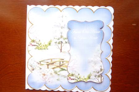 Blue Snowscene Ours to Your House 8in Scallop Topper by Rosina Walker