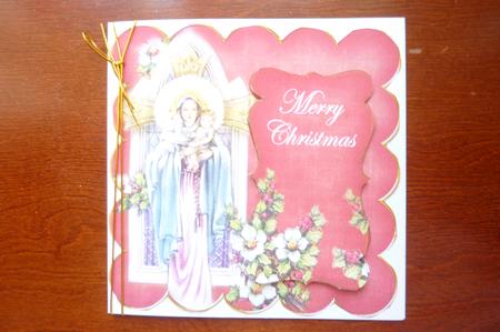 Red Mother Mary Merry Christmas 8in Scallop Topper by Rosina Walker