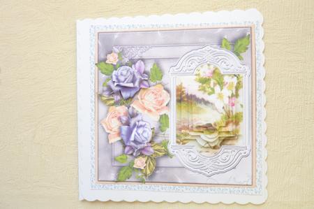 Purple and Pink Roses Scenic Card by Rosina Walker