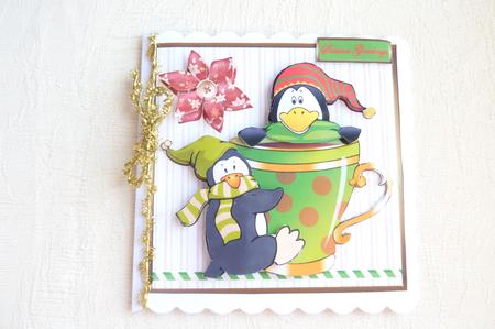 Penguins Hot Chocolate Night Card with Decoupage by Rosina Walker
