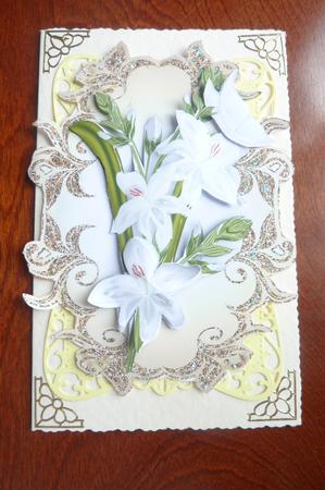 Pretty White Gladiolus in Gold Sparkle Frame by Rosina Walker