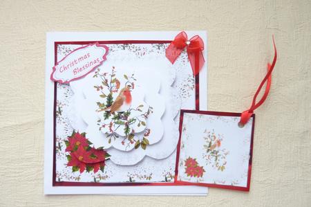 Christmas Robin on Branch Scalloped Pyramid by Rosina Walker