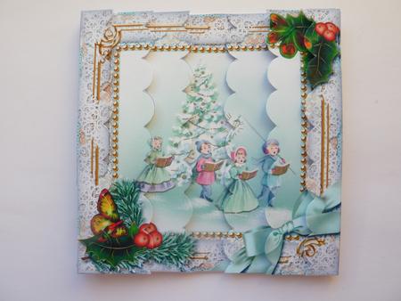 Carol Singers Holly 5inch Square Scalloped 2 Side Stacker by Rosina Walker